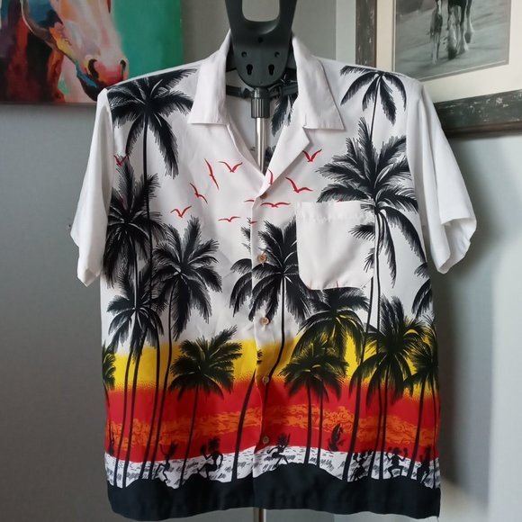 INGear Hawaiian palm tree patterned lightweight short sleeve Shirt size M - Picture 1 of 7